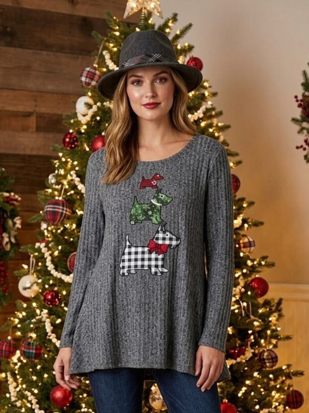 ONE WORLD LIVE & LET LIVE  LADIES CHRISTMAS SWING SHIRT